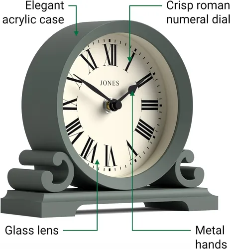 Miniatura 5 de JONES CLOCKS Saloon - Reloj de repisa Pequeño diseño tradicional de doble desplazamiento Verde Números romanos Estilo clásico