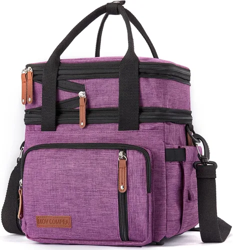 Miniatura 12 de MOV COMPRA Bolsas de almuerzo para hombres y mujeres, lonchera negra para adultos, para el trabajo, ampliable, a prueba de fugas, doble cubierta