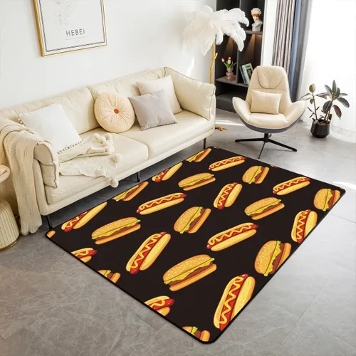jejeloiu Hamburger - Alfombra decorativa de 3 x 5 pies, diseño de caricaturas, juego de alfombrillas ultra gruesas y suaves