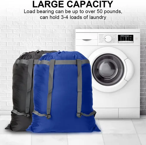 Miniatura 6 de Paquete de 2 mochilas para lavandería, 27 x 34 pulgadas, bolsa de lavandería resistente con correas para el hombro, cierre de cordón, mochila
