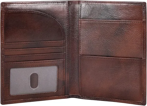 Miniatura 8 de Polare - Soporte para pasaporte de cuero de grano completo con bloqueo RFID, billetera plegable para viajes, 2 pasaportes, Café, Slim