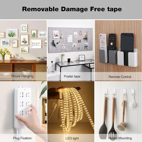 Miniatura 6 de Hasaky Cinta de pared extraíble libre de daños de 18 pies, agarre de alfombra, cinta de doble cara, color negro, tiras adhesivas para colgar
