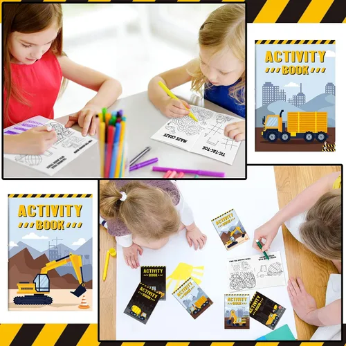 Miniatura 5 de Sinmoe Juego de 36 libros de actividades para fiestas infantiles, incluye camiones de construcción: camiones volquete, excavadoras, grúas, tractores