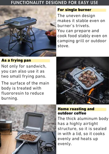 Miniatura 6 de camping moon Sandwich Maker Hot Sand Single Burner Gas Fire Open Fire Compact Aluminum TT-1315 Plateado