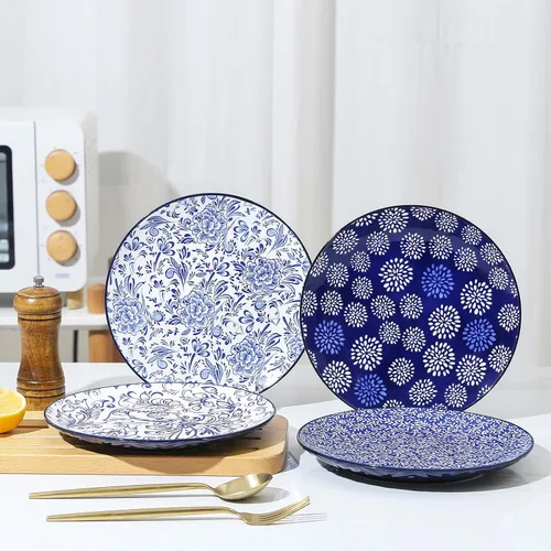 Miniatura 2 de KitchenTour - Platos llanos de cerámica, platos de ensalada de 8.5 pulgadas, juego de 4, platos para servir postres, pasta, filetes, lavavajillas