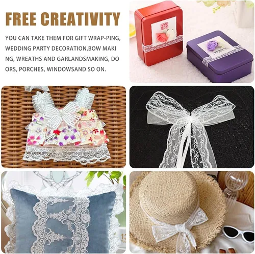 Miniatura 6 de Rollo de cinta de encaje de 120 yardas para costura, baby shower, cumpleaños, despedida de soltera, decoración de boda, embalaje de regalo, ramo