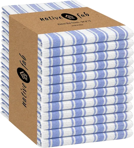 Miniatura 26 de Native Fab Toallas de Cocina a Rayas - 100% Algodón - Paquete de 12 - 16"x26" - Paños de Té a Rayas con Tejido de Cesta, Paños de Cocina para Secar
