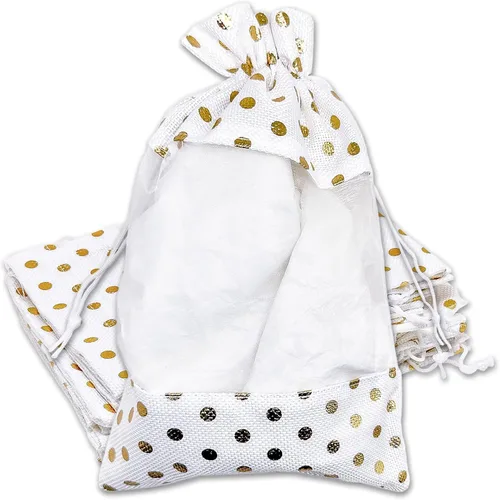 Miniatura 32 de Paquete de 12 bolsas de regalo medianas de lino, arpillera y organza con cordones (5 x 7 pulgadas, blanco) - Bolsa de malla para recuerdos