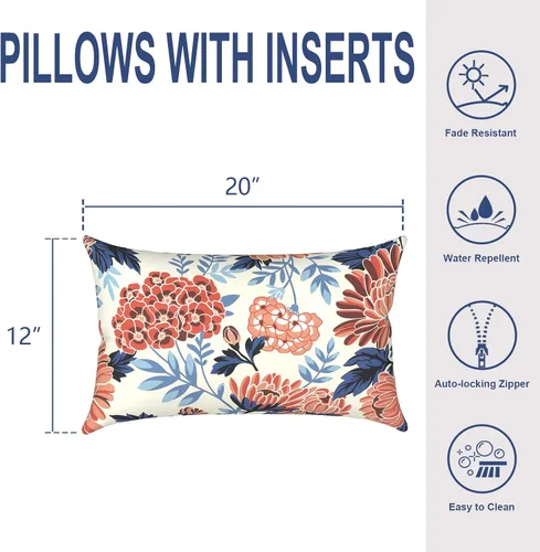 Miniatura 837 de Juego de 2 almohadas para exteriores de 16 x 16 pulgadas, repelentes al agua con interiores, para muebles de patio, hogar, jardín, geometría bohemia