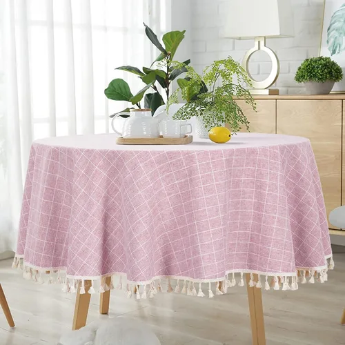 Miniatura 14 de ShinyBeauty Mantel Redondo Rosa Bebé de 55 Pulgadas Mantel Gingham Rosa a Cuadros Mantel de Mesa de Algodón para Mesa Redonda Mantel a Cuadros Rosa