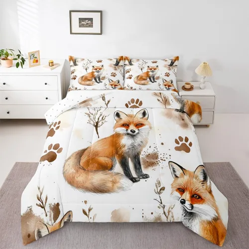 Miniatura 26 de Erosebridal Juego de ropa de cama de oso marrón, juego de edredón de animales de safari en el bosque, acuarela con relleno de edredón de vida