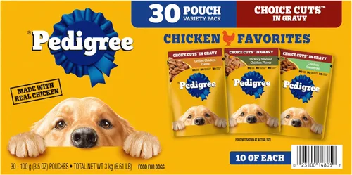 Pedigree Choice Cuts in Gravy - Alimento húmedo suave para perros adultos, paquete variado de 30 unidades, bolsas de 3.5 onzas
