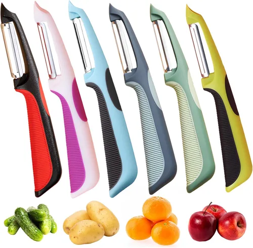 Trez Treamer Peladores de verduras para cocina, 6 peladores P de acero inoxidable, patata, zanahoria, calabacín, pepino, manzana, pelador ultrafino