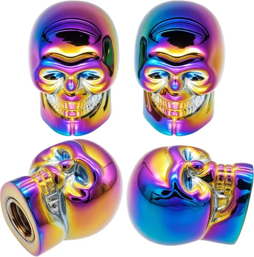 Miniatura 16 de 4 tapones de válvula de neumático estilo calavera, con anillo de goma O, cubiertas universales de vástago de válvula de neumático de núcleo de cobre
