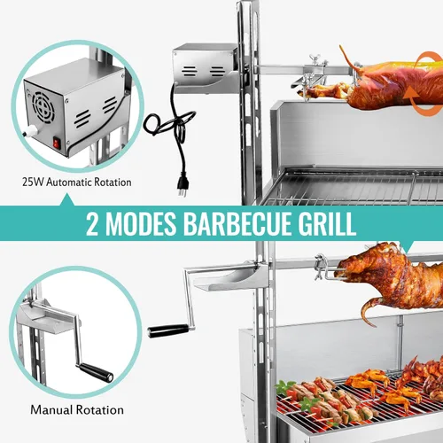 Miniatura 8 de Parrilla eléctrica con espetón de 48.6 pulgadas, soporte para asar cerdo y cordero - Capacidad de 176 libras, altura ajustable, kit de parrilla