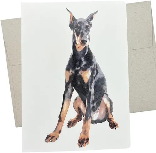 Doberman - Tarjeta de felicitación con sobre (5 x 7 pulgadas y interior en blanco para todas las ocasiones), bonita tarjeta de Dobermann Pinscher