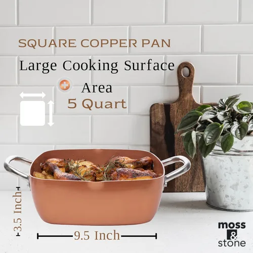 Miniatura 8 de Moss & Stone 7 piezas de utensilios de cocina de chef de cobre, sartén antiadherente de 9.5 x 3.5 pulgadas, cesta para freír, apta para lavavajillas