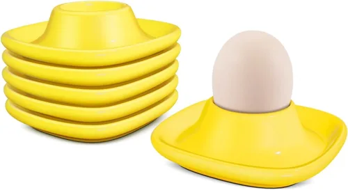 Miniatura 12 de Flexzion Taza de cerámica para huevos – 6 piezas de soporte duro para huevos duros y soporte para huevos hervidos suaves, taza de huevo blanco