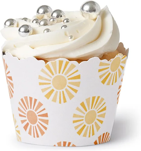 Big Dot of Happiness Envolturas retro para cupcakes para fiesta de sol, Here Comes The Son Boho Baby Shower Temático Decoración Favores – Juego de 12
