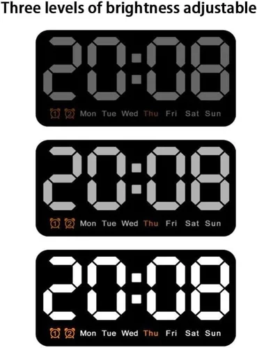 Miniatura 2 de Reloj digital de montaje en pared con pantalla grande con fecha y hora de la semana, 3 ajustes de brillo, formato dual de 12/24 horas para una fácil