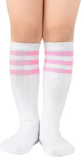 American Trends Calcetines deportivos para niños y niñas, a rayas, hasta la rodilla, para fútbol, béisbol, sóftbol, para niñas pequeñas