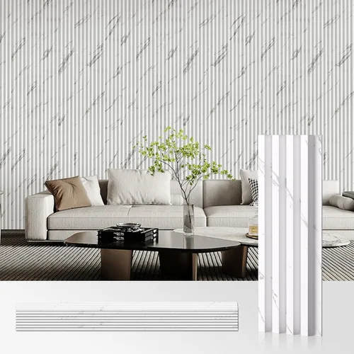 Miniatura 34 de OUZUGIE WPC Paneles de Pared de Rejilla Acústica, Paquete de 8 Paneles de Pared 3D de 114 x 6 Pulgadas para Decoración de Paredes Interiores, Sala