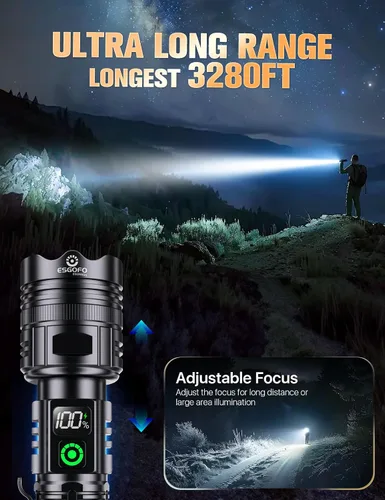 Miniatura 3 de Esgofo Linternas recargables de alto lúmenes 10000 2 modos alto/bajo, linterna LED magnética superbrillante de larga distancia 3280 pies, potente