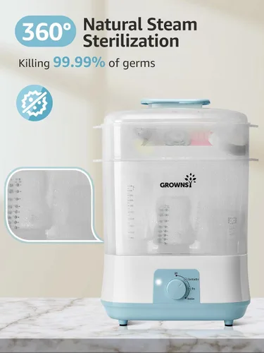 Miniatura 2 de Grownsy Esterilizador y secador de biberones ajustable 4 en 1 de gran capacidad, capacidad para 8 biberones, esterilizador eléctrico de vapor