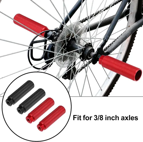 Miniatura 2 de X AUTOHAUX 2 pares 3.937x1.102 in universal aleación de aluminio eje trasero pie clavijas reposapiés para BMX MTB bicicleta ajuste 3/8 pulgadas Rojo