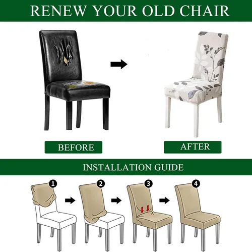 Miniatura 5 de CRFATOP 4 Piezas de Fundas Elásticas para Silla de Comedor con Funda para Banco Fundas Impresas para Silla de Comedor Fundas para Cojín de Asiento