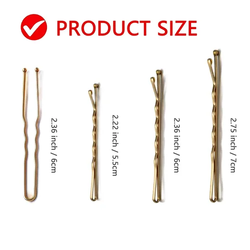 Miniatura 9 de Kit de 200 pines gruesos dorados y rubios, 150 horquillas para el cabello (2.2 pulgadas, 2.36 pulgadas, 2.75 pulgadas) + 50 pines en forma de U