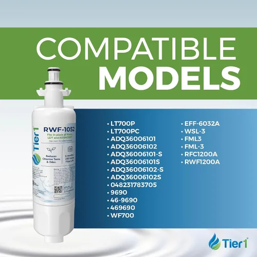 Miniatura 3 de Tier1 RWF1052 ADQ36006101 Combo de filtro de agua y aire para refrigerador Reemplazo para filtro de refrigerador LG LT700P y Kenmore 9690