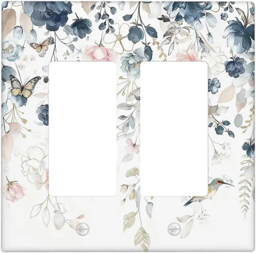 Miniatura 90 de Decorative Outlet Covers Blue Background White Cat Daisy Floral 2-Gang 1-Gang Wall Plate Single Toggle/Rocker Farmhouse Style Light Switch Covers