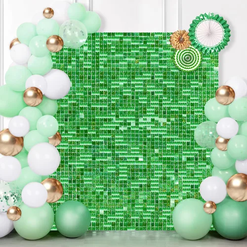 Miniatura 39 de 12 paneles cuadrados de lentejuelas brillantes para pared color azul claro (Baby Blue) telón de fondo decorativo para fiestas de bodas