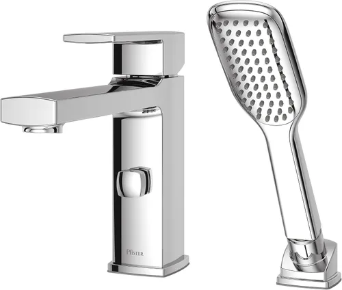 Pfister RT6-2DAC Deckard - Grifo de bañera romana de 2 agujeros con ducha de mano, cromo pulido
