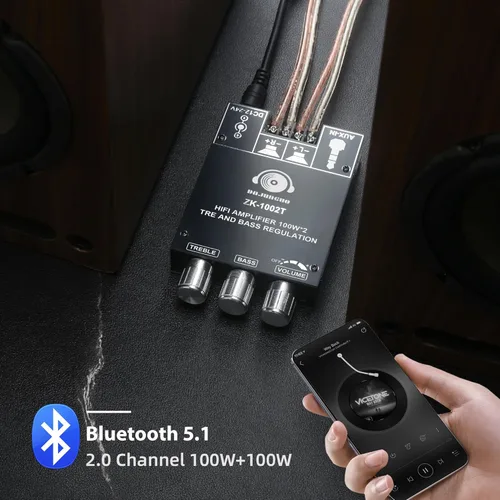 Miniatura 3 de DAJUNGUO ZK-1002T 100W+100W Bluetooth Amplificador Junta con antena IPEX-1, entrada de 9-24V CC, 2.0 estéreo, nombre Bluetooth personalizable, chip