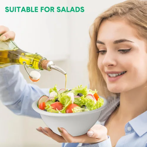 Miniatura 4 de Potchen - Paquete de 300 cuencos de papel desechables de 8 onzas, cuencos de bagazo de caña de azúcar blanca para ensalada de sopa, helado, postre