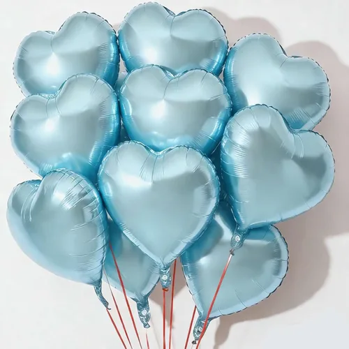 10 globos de aluminio en forma de corazón de 18 pulgadas, color azul bebé, globos de corazón azul claro para baby shower, boda, San Valentín,