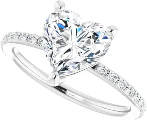 JEWELERYIUM - Anillo de compromiso de moissanita de 2 quilates, corte de corazón, incoloro, juego de anillos de boda o novia, estilo halo solitario,