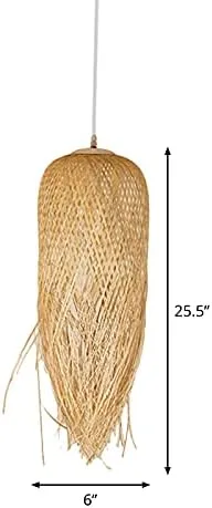 Miniatura 2 de Lámpara colgante LED, lámpara colgante de ratán tejido cruzado, colgante de cúpula rústica, 1 bombilla beige, lámpara colgante de techo con flecos
