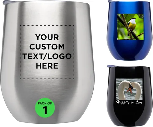 Miniatura 9 de Largo - Vasos de vino personalizados sin tallo con tapas, juego de 6, paquete a granel personalizado, perfecto para vino, cócteles y otras bebidas