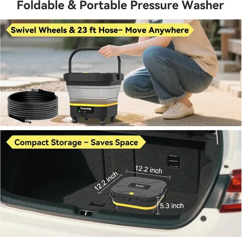 Miniatura 5 de Limpiador inalámbrico portátil con tanque: herramienta de limpieza eléctrica plegable, tanque de 3.4 galones, rociador ajustable de varios niveles