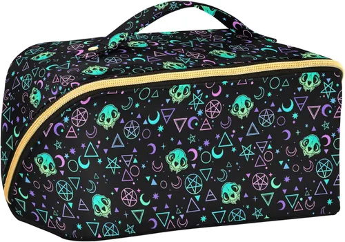 Miniatura 28 de Bolsa Organizadora de Maquillaje, Bolsa de Maquillaje de Halloween con Murciélagos Negros y Cielo Nocturno con Estrellas, Bolsa de Maquillaje