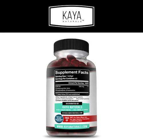 Miniatura 2 de Kaya Naturals - Aceite de krill antártico de 500 mg con Omega 3, EPA, DHA, fosfolípidos y suplemento de astaxantina - Vitamina para el cerebro