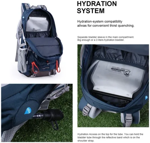 Miniatura 7 de Mochila de senderismo MOUNTAINTOP de 25 L/40 L, mochila de viaje ligera para senderismo al aire libre, camping para hombres y mujeres Azul y naranja