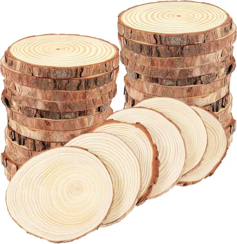 Miniatura 7 de 12 piezas de rebanadas de madera de 6.3 a 6.7 pulgadas para manualidades, rondas de madera sin terminar con corteza, discos redondos de madera