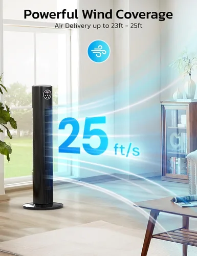 Miniatura 7 de ZAFRO Ventilador de torre para dormitorio, ventilador oscilante de 90° con 4 modos, 3 velocidades, velocidad de 25 pies/s, temporizador de 12 horas