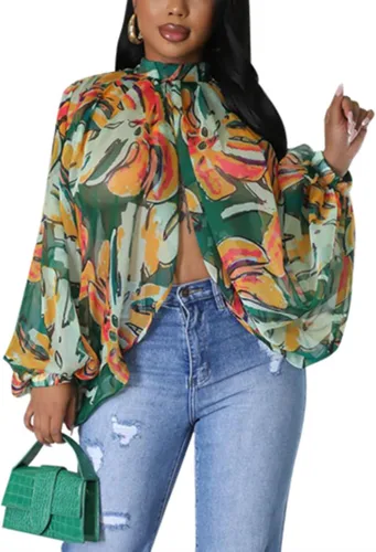Miniatura 11 de Tops Sexys para Mujer Fiesta Club Noche con Mangas de Murciélago de Gasa Transparente con Lazo Trasero en la Parte Frontal Camisas de Mujer Casuales