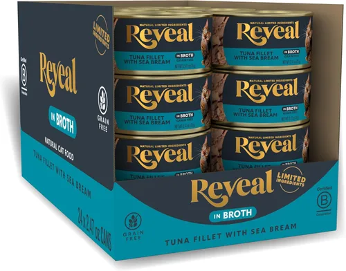Miniatura 19 de Reveal Alimento húmedo natural para gatos, 24 unidades, sin granos, alimento enlatado de ingredientes limitados para gatos, atún con algas marinas