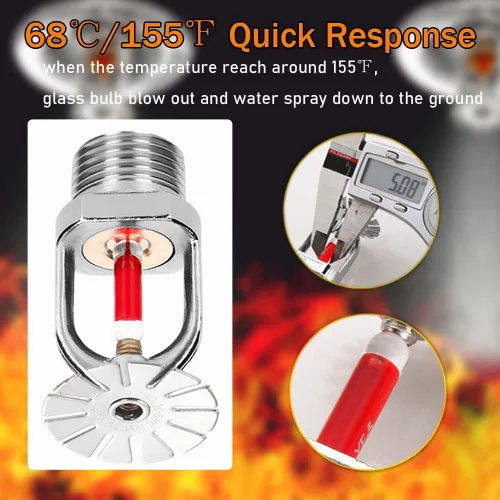 Miniatura 3 de Cabezal de rociador de incendios de 3/4 pulgadas, tipo colgante de 155 grados, de respuesta rápida, rociador de agua de 154.4 °F, cabezales